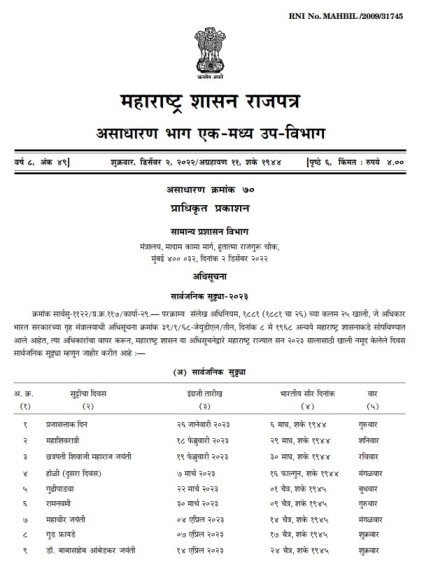 Maharashtra Government Holidays List