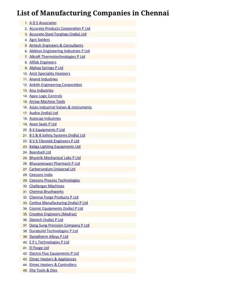List of Manufacturing Companies in Chennai PDF