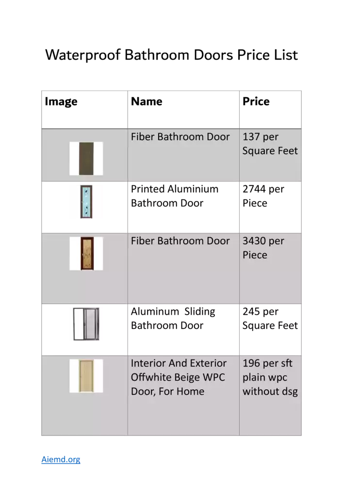 Waterproof Bathroom Doors Price List PDF