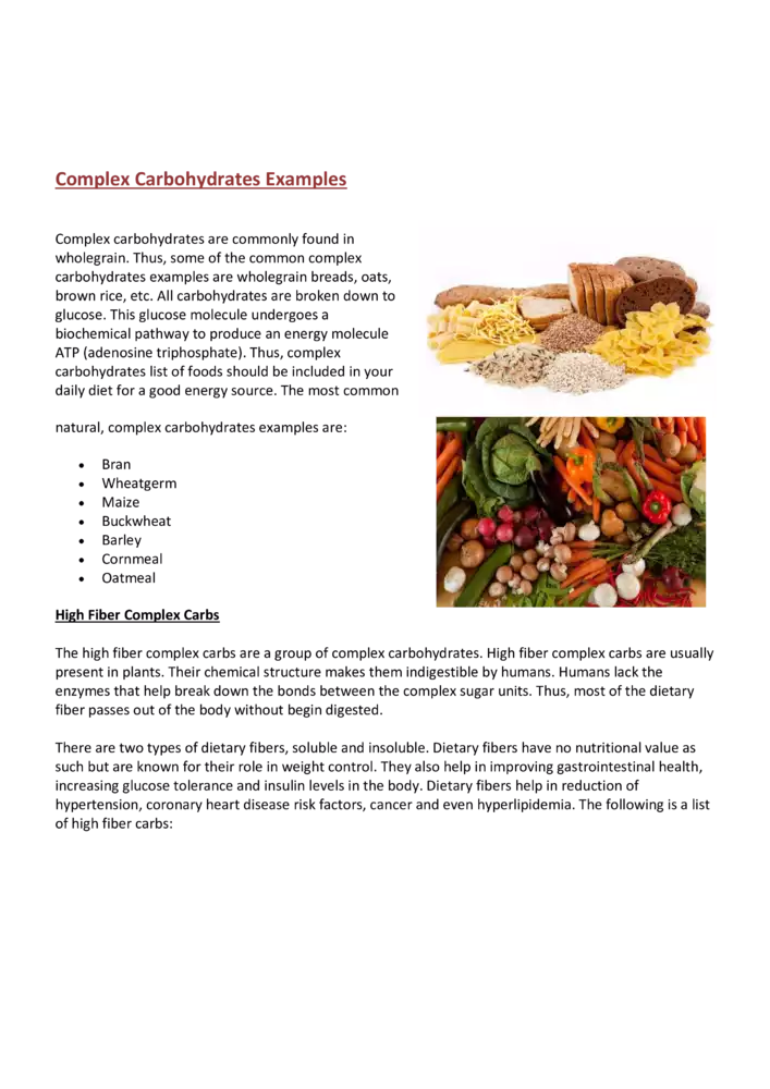 Complex Carbohydrates List PDF