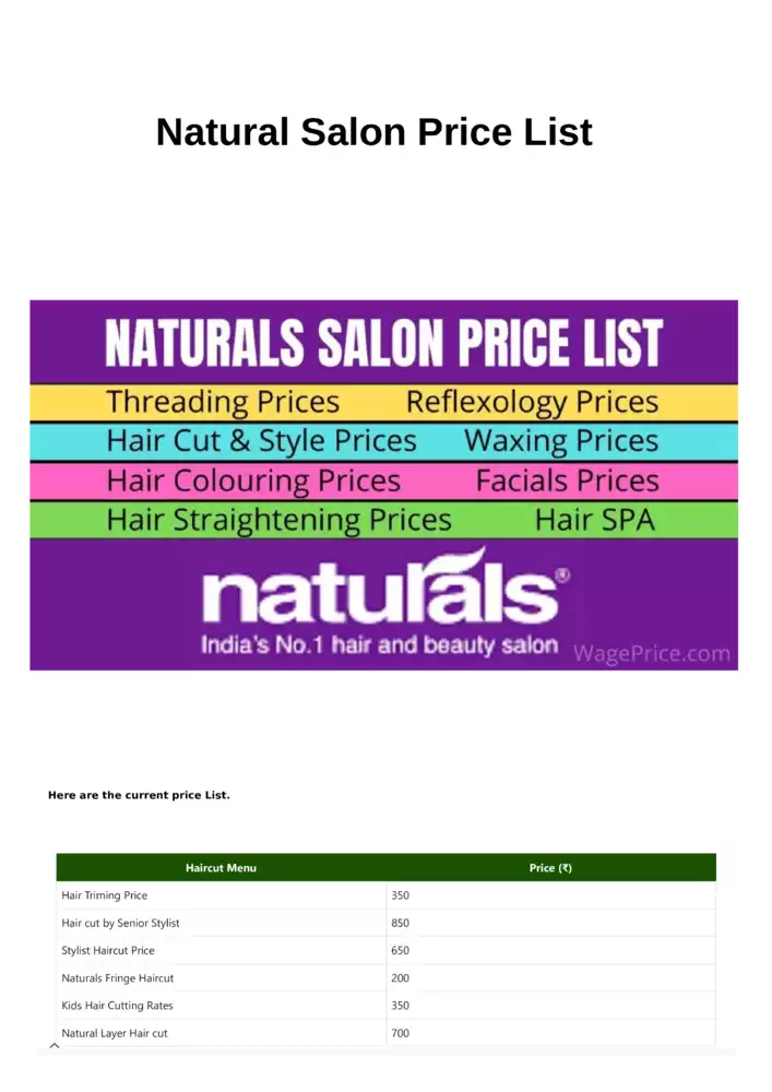 Naturals Salon Price List PDF
